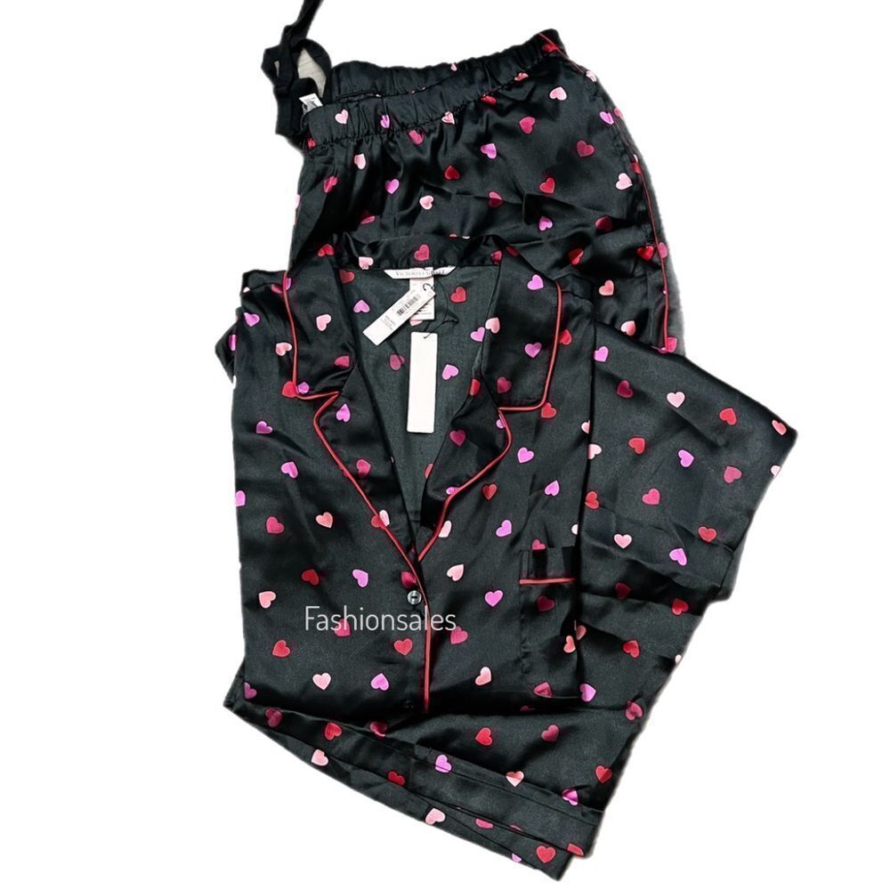 Victorias Secret Hearts SATIN button down top & bottoms pant pajama Set XXL